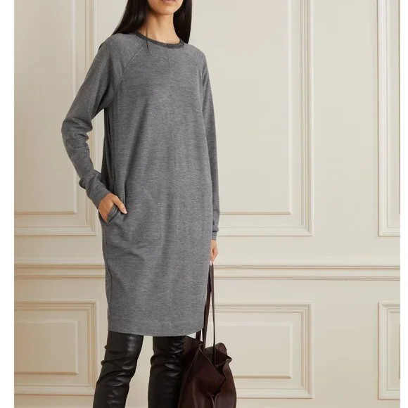 Brunello Cucinelli Monili Dress Charcoal Gray Pockets Long Sleeves Size Small - Picture 3 of 9
